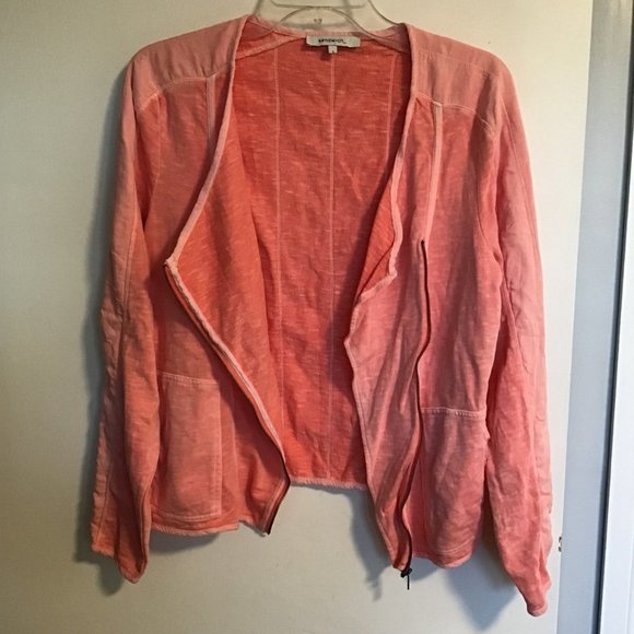 Sandwich Salmon Pink Asymmetric Zip Cotton Moto Jacket - Picture 3 of 13